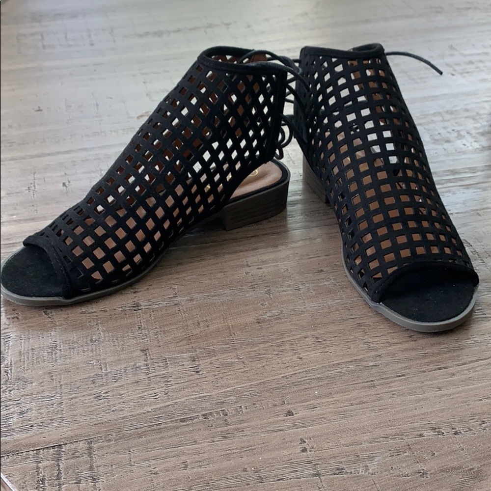 New Black suede cut out cage sandals